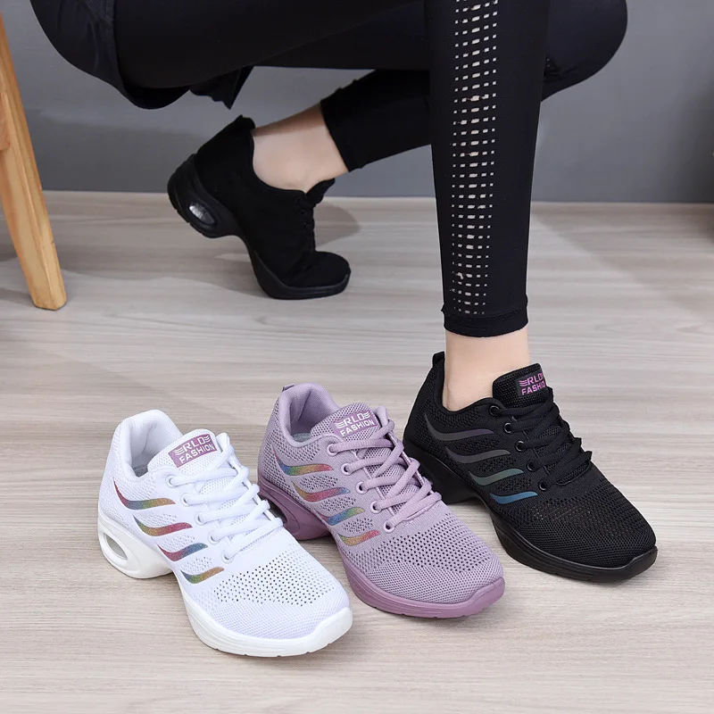 Dance Shoes Woman Ladies Modern Soft Outsole Jazz Sneakers Mesh Breathable Lightweight Female Dancing Fitness Shoes Sport 4