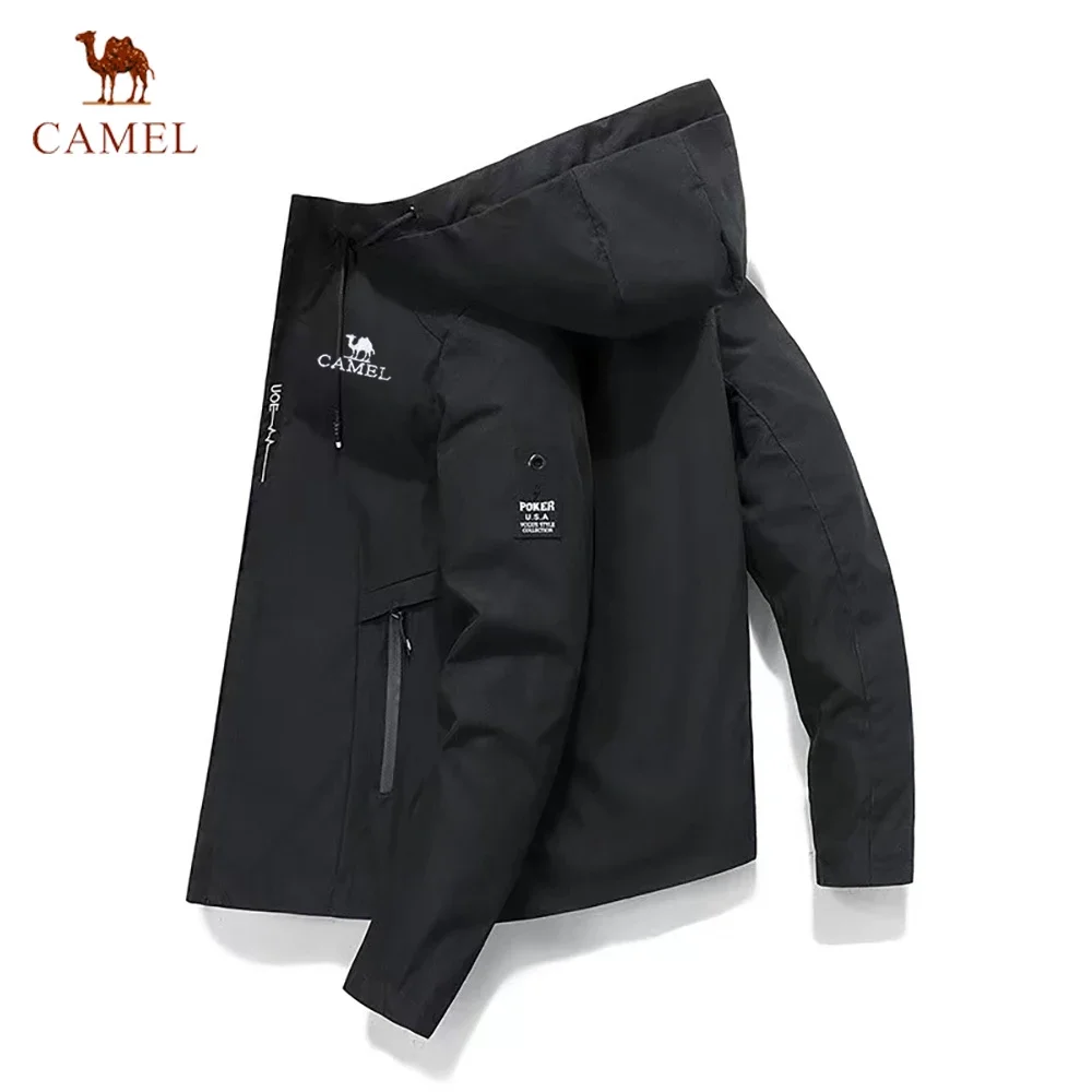 

CAMEL embroidered men's outdoor sports jacket, windproof and fashionable leisure brand with a hood, sports, mountaineering, cycl