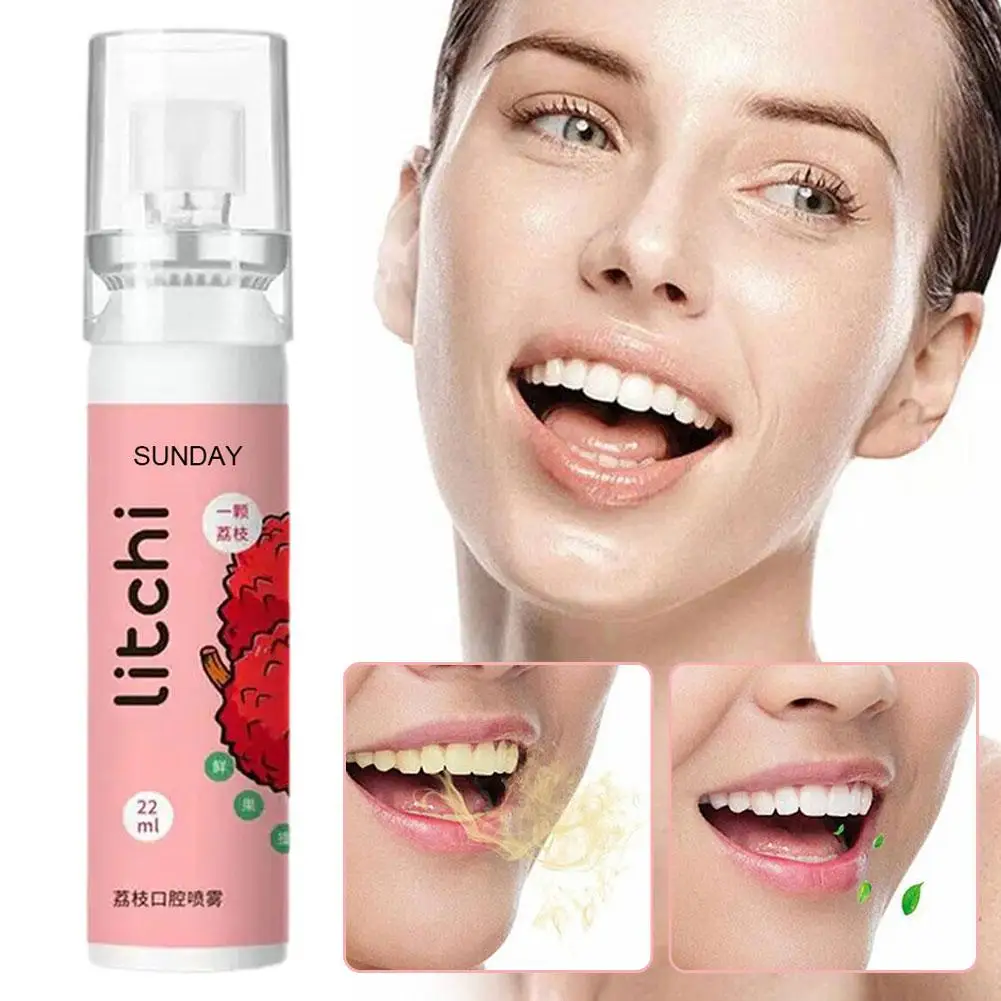 

22ml Oral Fresh Spray Mouth Freshener Oral Odor Treatment Persistent Fruit Flavor Litchi Bad Oral Care Breath Oral Peach Re W9D5
