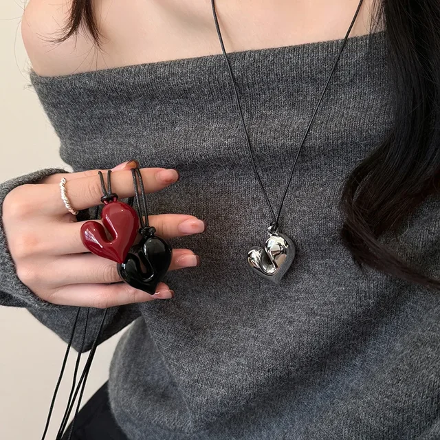 52138-61c656.jpg LATS Red Heart Pendant Necklace Vintage 80s Aesthetic Love Inspired Choker New Fashion Romantic Heart Necklace for Women