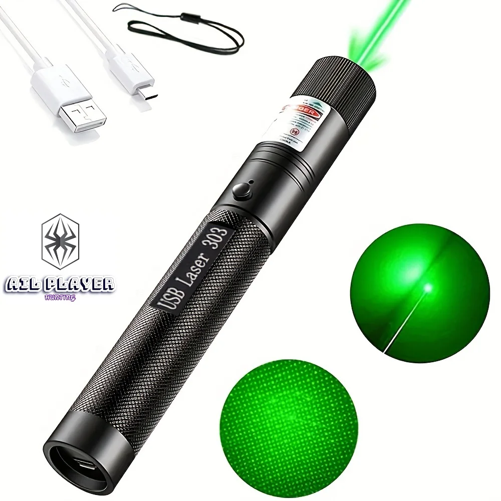 

Зеленая лазерная указка, зарядка через USB, встроенная батарея, мощная красная точка, одиночная Звездная горящая спичка, 393700,79 дюйма