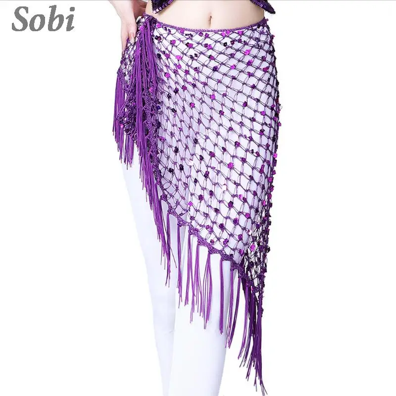 

Женский сетчатый шарф для танца живота, треугольный привлекательный вязаный крючком платок с блестками и кисточками, одежда для танца живота