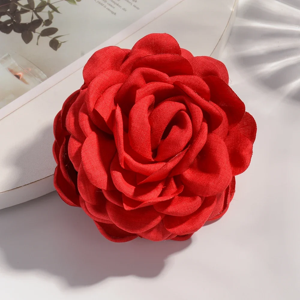 Vibrant Cotton Rose Flower Hair Claw Clips - Medium Size Shark Clamp