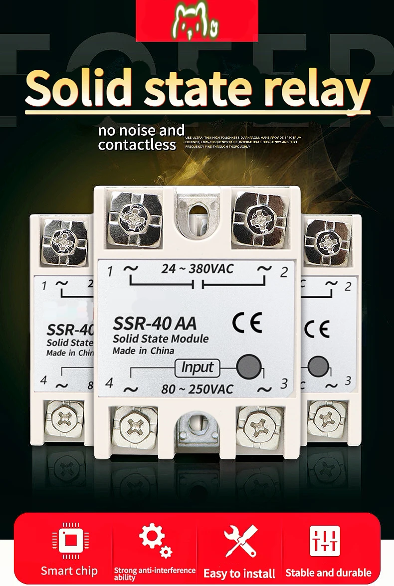 SSR-40AA 10/25/40/60/80/100AA single-phase solid-state relay module AC controlled AC dsmd100015s dc control dc single phase din rail solid state relay module