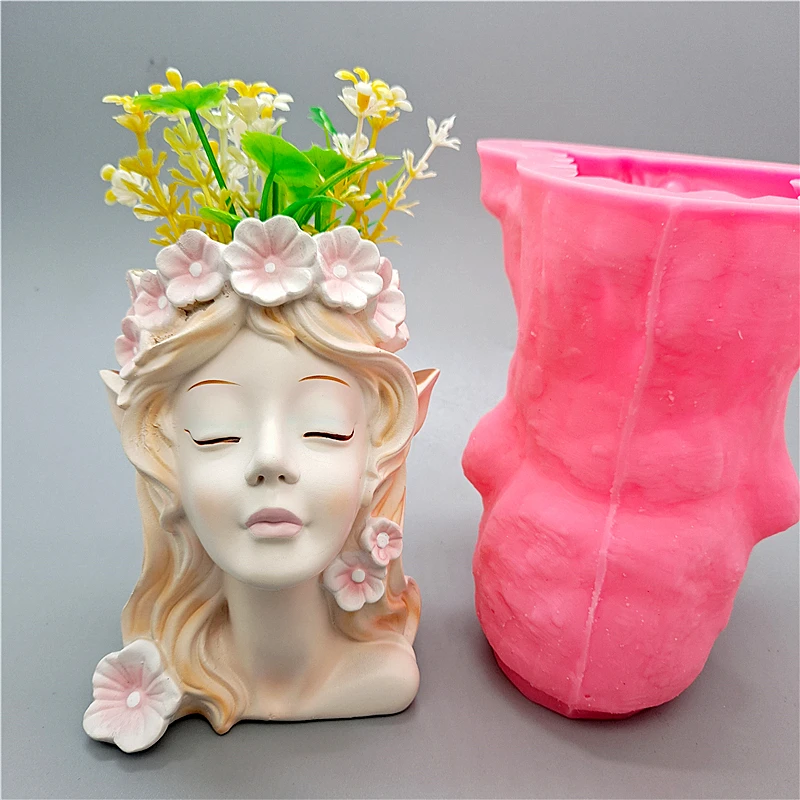 

DIY handmade handicraft resin gypsum candle concrete crystal drop glue mold for girl's half body flower pot silicone mold