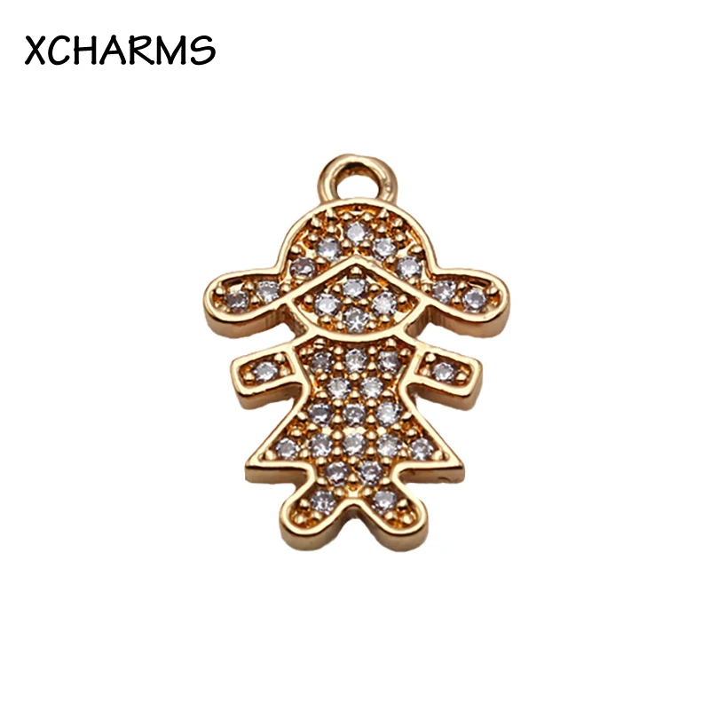 

18*11mm 14k Gold Plated Cute Girl Zircon Charms Pendants For Bracelet Necklace Making Jewelry Findings Accessories