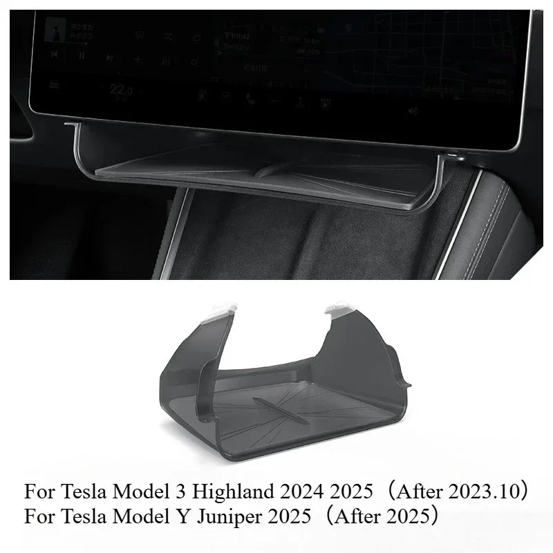 Under Screen Storage Box for Tesla Model Y Juniper 2025 Model 3 Highland 2024 Center Control Tissue Organizer Tray Accessories