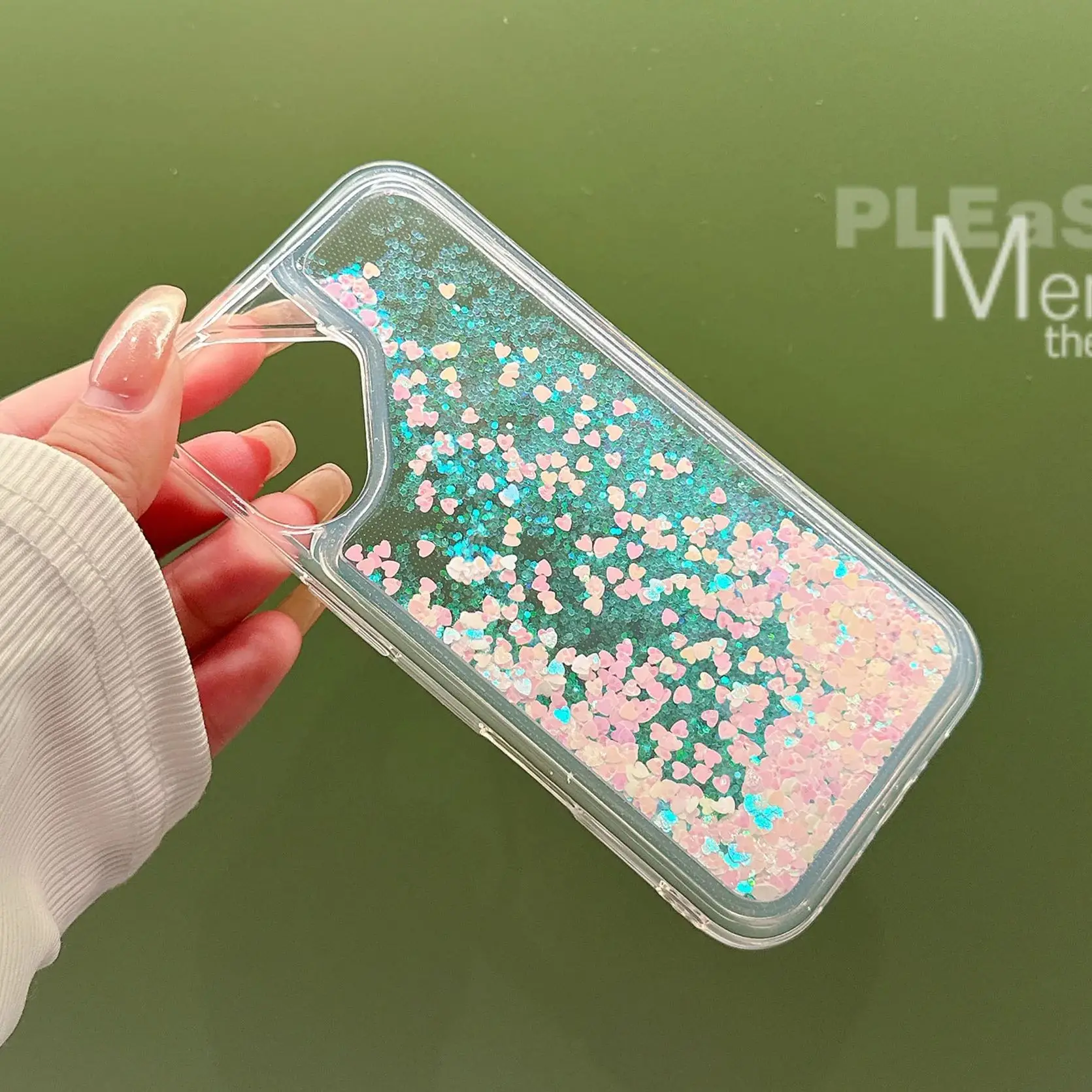 Shimmering Glitter Quicksand Clear Phone Case with Bling Sequins and Soft Bumper Cover