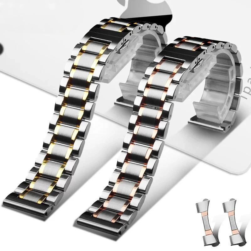 Rose Gold Curved Solid Stainless Steel Universal Watch Band Bracelet