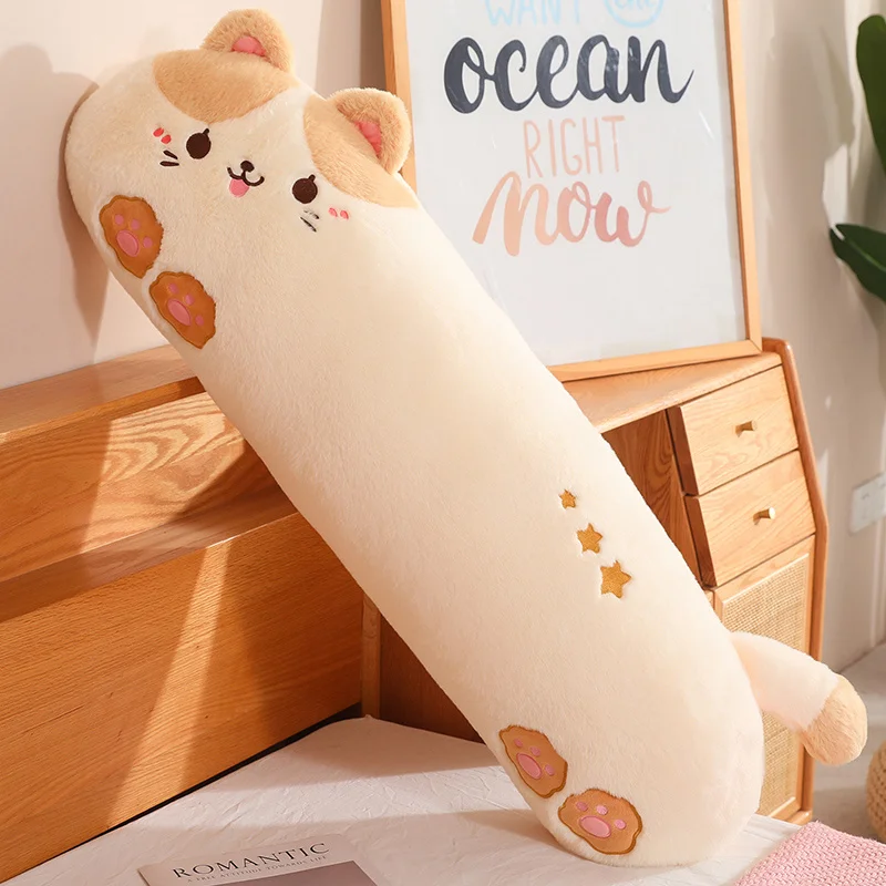 80/100cm Cartoon Animal Plush Long Pillow Stuffed Cat Dinosaur Husky Pig Sleeping Bolster Companion Birthday Gift