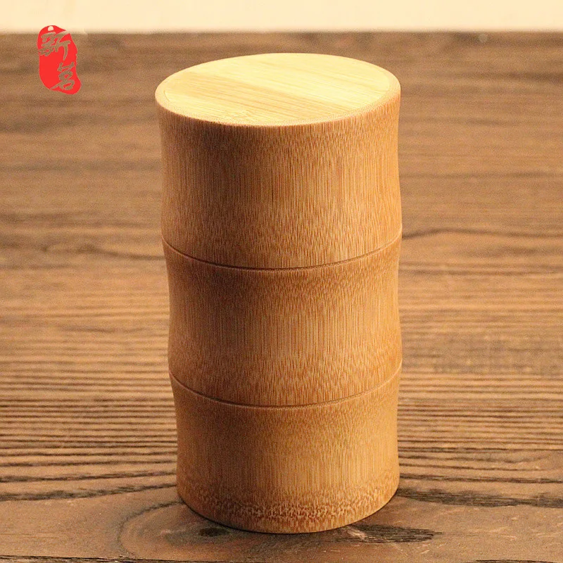 Eco-friendly Jar Portable Tea Canister Lid Handmade Container Round Bamboo Storage Box Holder Tea Art Supplies