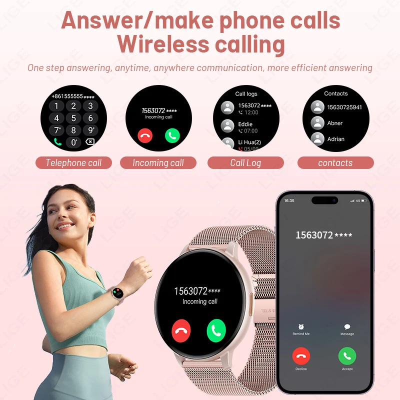 LIGE Waterproof Women Smart Band Watch Men Bluetooth Call Sports Fitness Watches Ladies Heart Rate Smartwatch For Android IOS
