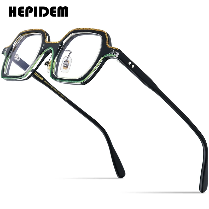 

HEPIDEM Powder Acetate Glasses Frame Men Vintage Retro Polygon Eyeglasses Women Optical Prescription Spectacles Eyewear 9308