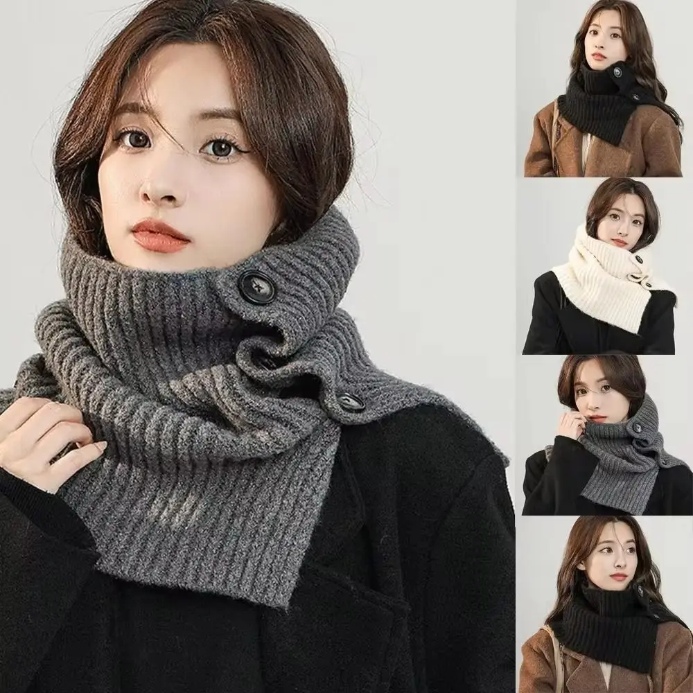 Solid Color Knitted Turtleneck Scarf Detachable Button Scarf Winter Windproof Neckerchief Wrap Turtleneck Neck Warmer