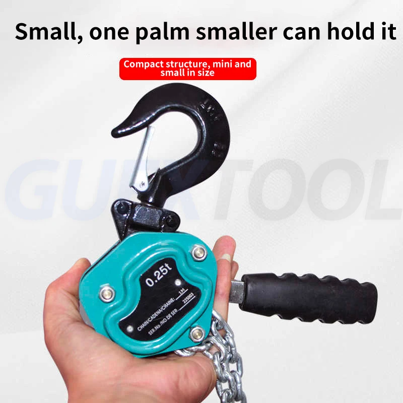 0.25/0.5T Hand Cranked Crane Pulling Wrench Chain Hoist Manual Lifting Chain Tightener Lifting Hoist Dragging Construction Tools