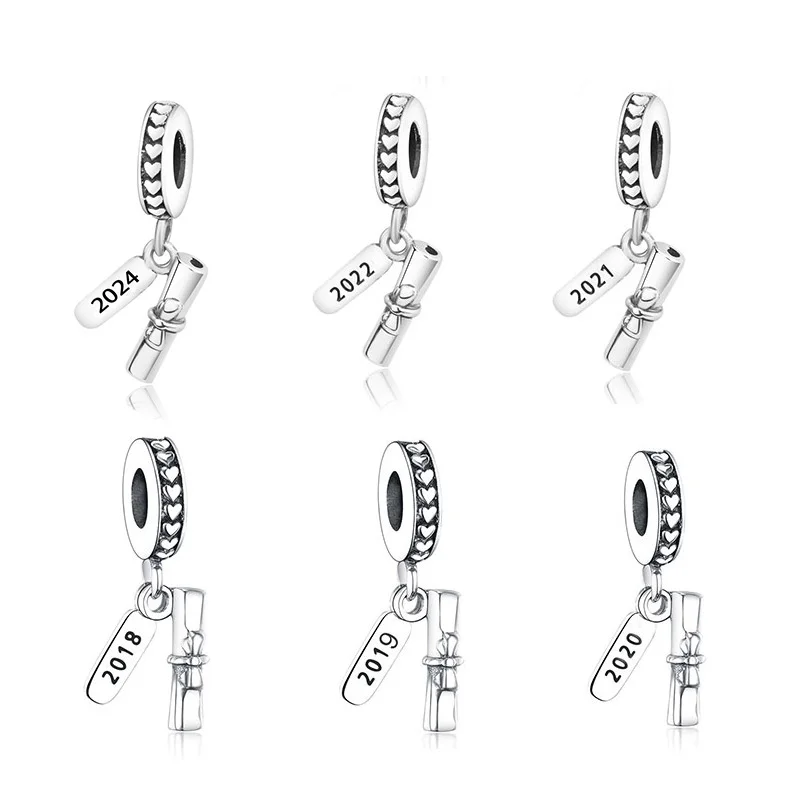 Fc Jewelry Fit Original Pan Charms Bracciale 925 Silver Ribbon Book Scroll Letter Kralen Bead 2024 Graduation Crafts Berloque Diy