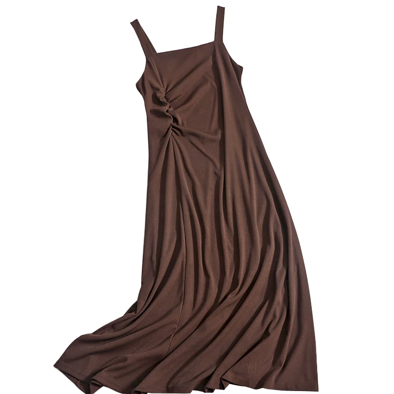 

Плиссированное Платье без рукавов на подтяжках, женская летняя новая юбка средней длины с квадратным вырезом и завышенной талией, женская одежда