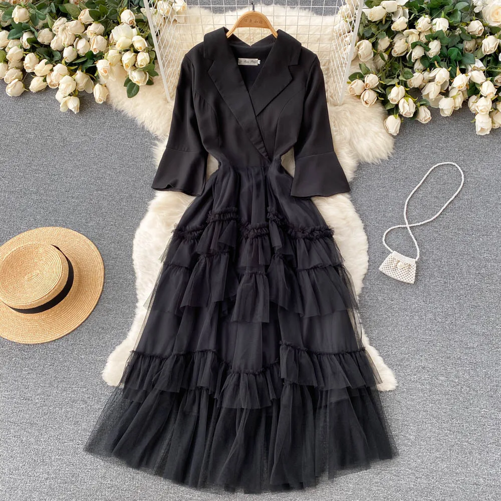 

2022 Spring and Summer New Dress Female Fluffy Dress Temperament Small Fragrance Retro Long Sleeve Dress Small Black Dress
