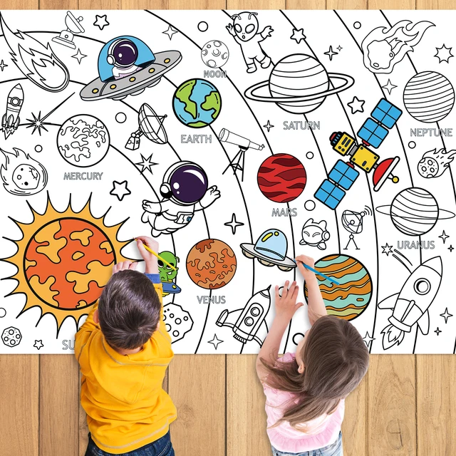 Large Children Drawing DIY Space Sticky Color Filling Paper Coloring Paper Coloring Tablecloth For Kids Early Educational Toys 1