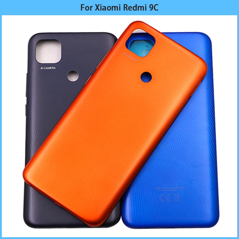 

10PCS For Xiaomi Redmi 9C Battery Back Cover Rear Door For Redmi 9C Housing Case Plastic Panel Volume Button No NFC Contacts