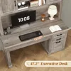 Office Desk with 3 Drawers, 47.2" Executive Computer Desk with Storage Drawers and Hutch Cabinet, Offices Desks 5