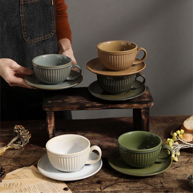 Set di tazze da caffè Vintage piattino per tazza caffè in ceramica gres  creativo tazza da tè pomeridiano personalità latte artebra - AliExpress