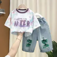 T-shirt et short en jean pour filles de 3 à 11 ans, ensembles de vêtements kawaii pour l'école, cool, 90-145cm, mignon pour garçon 3