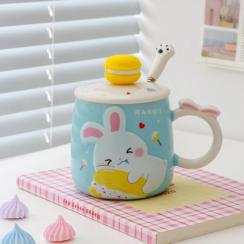 

Cute Rabbit Cartoon Ceramic Mark Water Cup, Children's Cup, Students, Home Breakfast, Milk, Creative, Boys and Girls