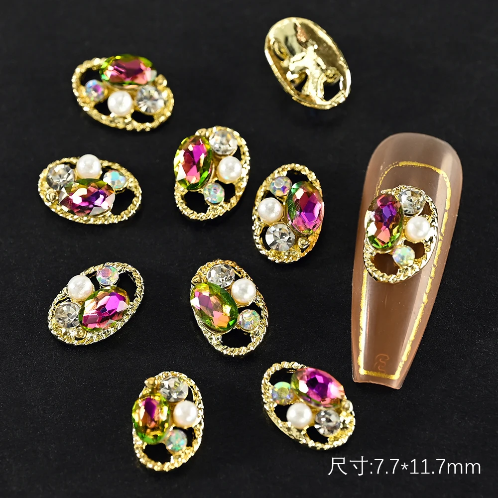 

10pcs Oval Shape Crystal Rhinestones Luxury 3D Gem Stones Metal Gold Silver Glitter Diamonds Charms For Nail Art Decoration