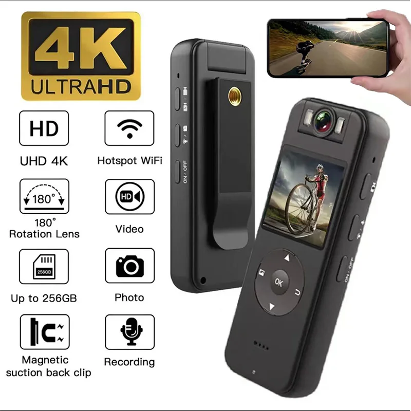 

Мини-камера 4K ультра высокой четкости, полицейский регистратор, Wi-Fi, hotspot Bodycam, рекордер для езды на мотоцикле, Спортивная камера