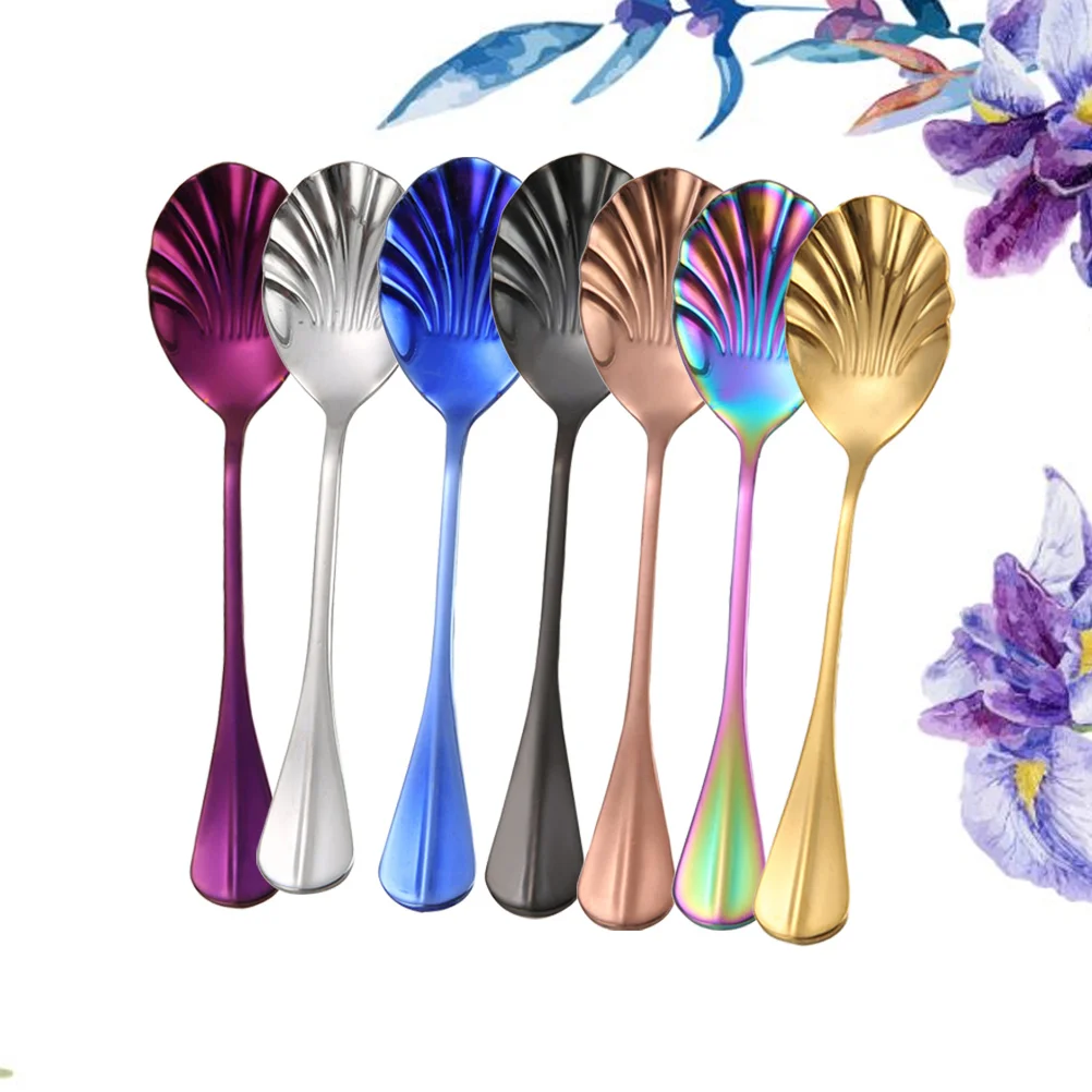 

7 Pcs Stirring Spoons Seashell Coffee Kitchen Dessert Stainless Steel Ice Cream