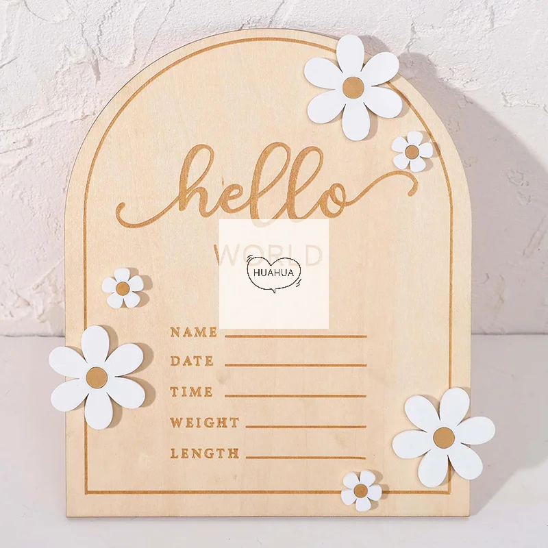 Cute Announcement Sign With Brace Birthday Announcement Sign Wooden Shower Hello World Sign, Milestone Cards