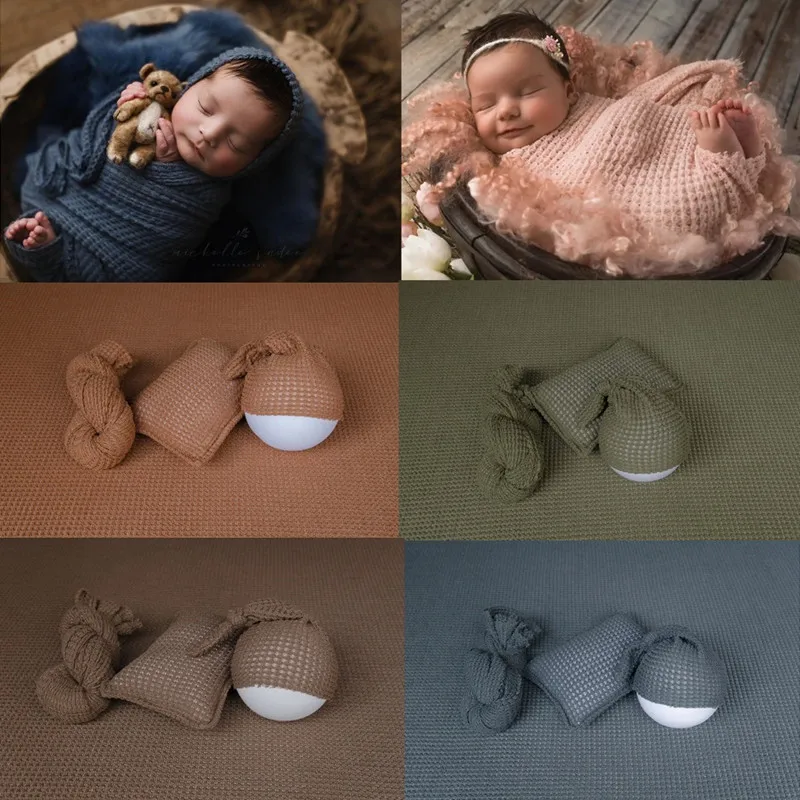 Newborn Photography Props Baby  Blanket Hat Pillow Knitted High Strechable Wrap Fabrics Photography Accessories Bebe