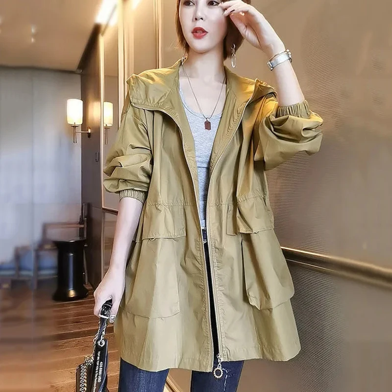 Lucyever 2022 Spring Autumn Long Trench Women Korean Loose Casual Cargo