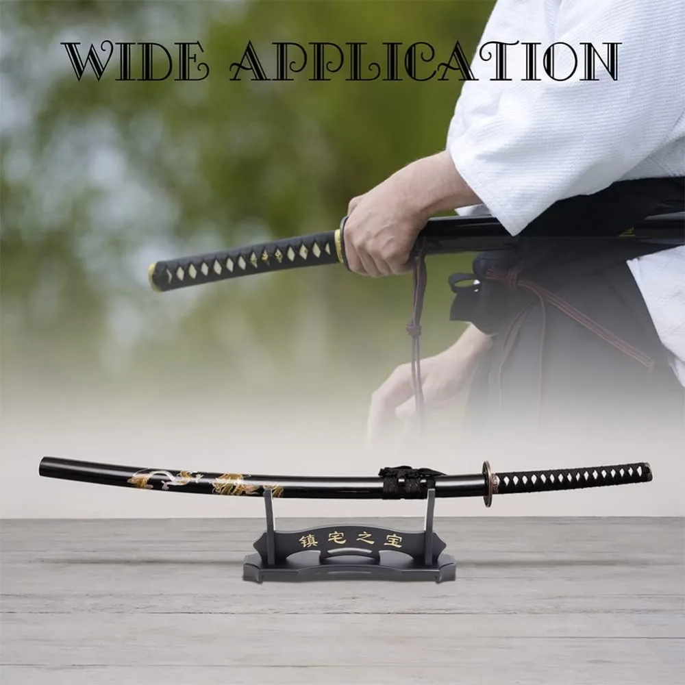 Wooden Sword Rack Samurai Sword Display Stand Black Display Stand with Chinese Character for Katana Wakizashi and Tanto sword display stand