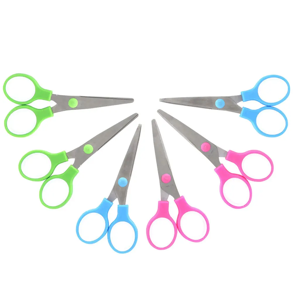 6Pcs 어린이 가위 세트 DIY 공예 스크랩북 인사말 카드 학교 학생을위한 프리미엄 스테인레스 스틸 안전 가장자리 플라스틱 팁
