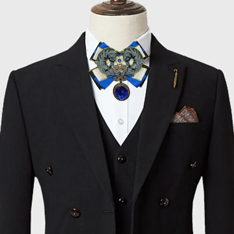 Original handgefertigte Fliege mit Seepferdchen-Strass, Vintage-Stil, hochwertige Business- und Hochzeitskrawatten für Herren, Hemdkragen-Blumen und Schleifen – Detail 1