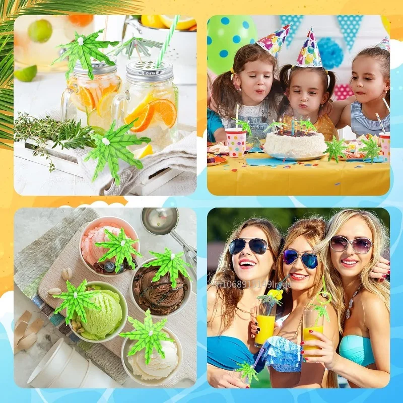 50/20pcs Coconut Leaves Drink Umbrellas Cocktail Picks for Summer Hawaiian Cupcake Topper Umbrella Sticks Tropical Wedding Party