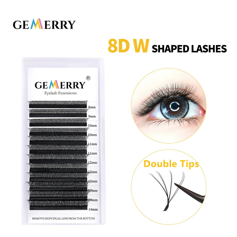 Gemerry 4D/8D W Lashes Two Tips W Shape Eyelashes Extension Premade Volume Fan 8-15mm Soft Cilios Fake Eyelashe Supplies Natural