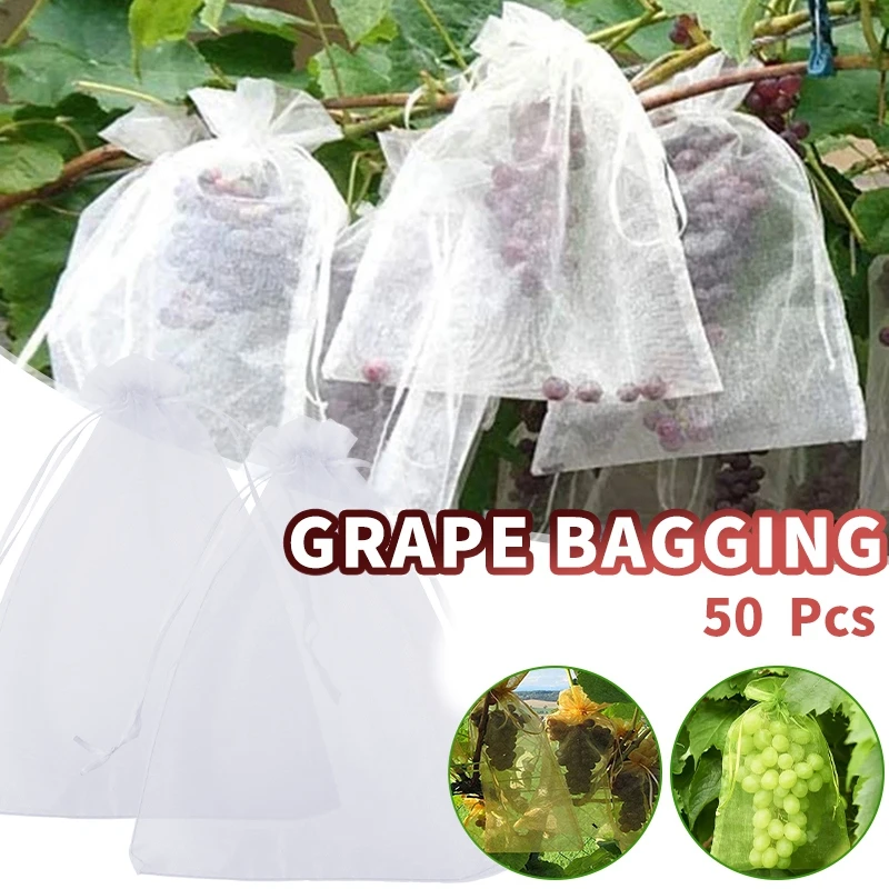 50pcs Fruit Protection Bag Pest Contro Plants Antibird Mesh Bags Grow Gardening Strawberry
