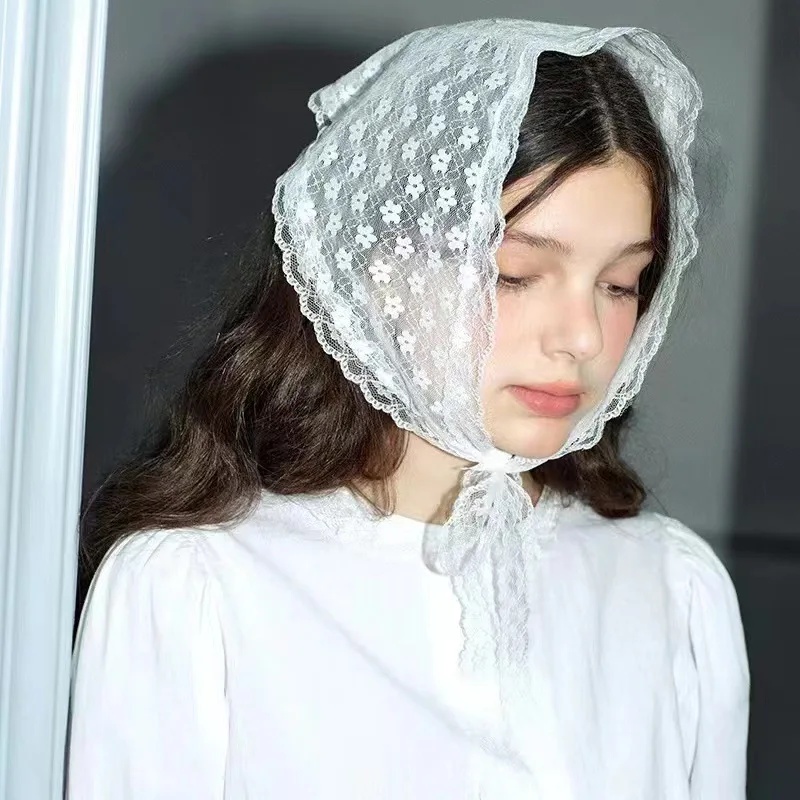 Elegant Lace Floral Hair Scarf - Triangle Headscarf  Sunscreen Travel Headband