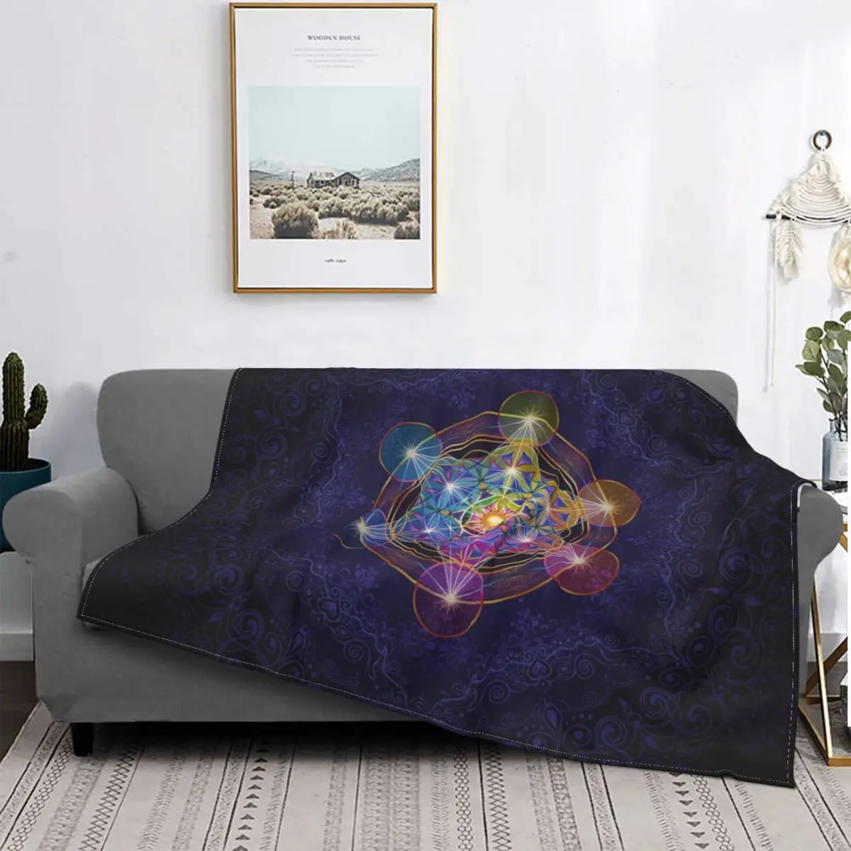 

Metatron's Cube Merkabah Flannel Throw Blanket Sacred Geometry Star Cluster Blankets Bedding Bedroom Lightweight Thin Bed Rug