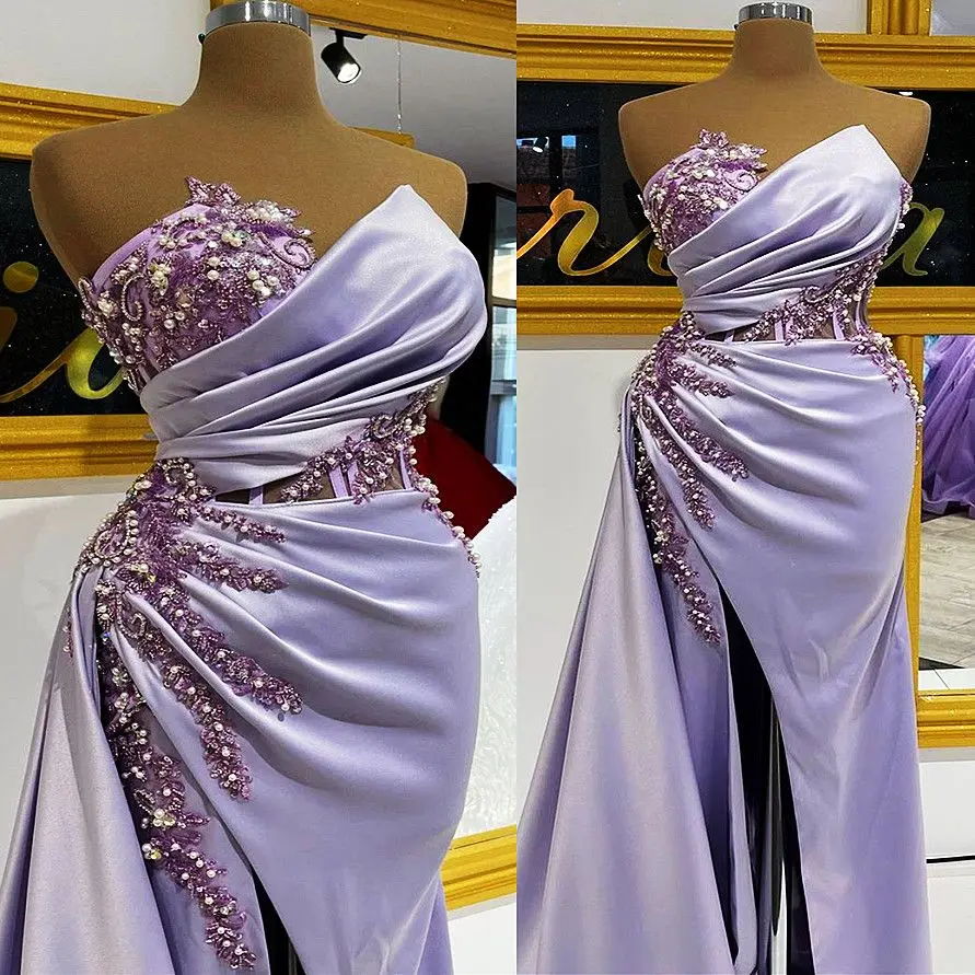 2023 арабское платье-Русалка Aso Ebi для выпускного вечера, вечерние платья с искусственным жемчугом для торжественных вечеринок с разрезом