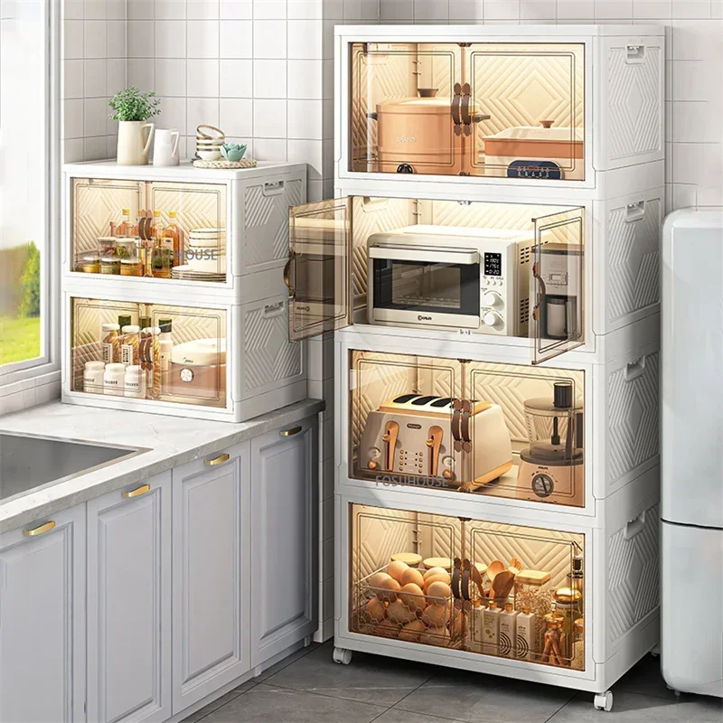 Home Kitchen Pantry Cabinets Large Capacity Bowl Pot Storage Organizer Kitchen Furniture Collapsible Bedroom Storage Cabinet M