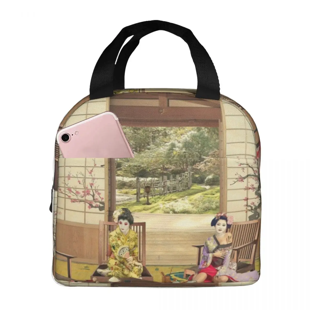 

Three Geishas Thermal Insulated Lunch Bag Insulated bento bag Reusable Food Bag Portable Tote Lunch Box Outdoor Pupil