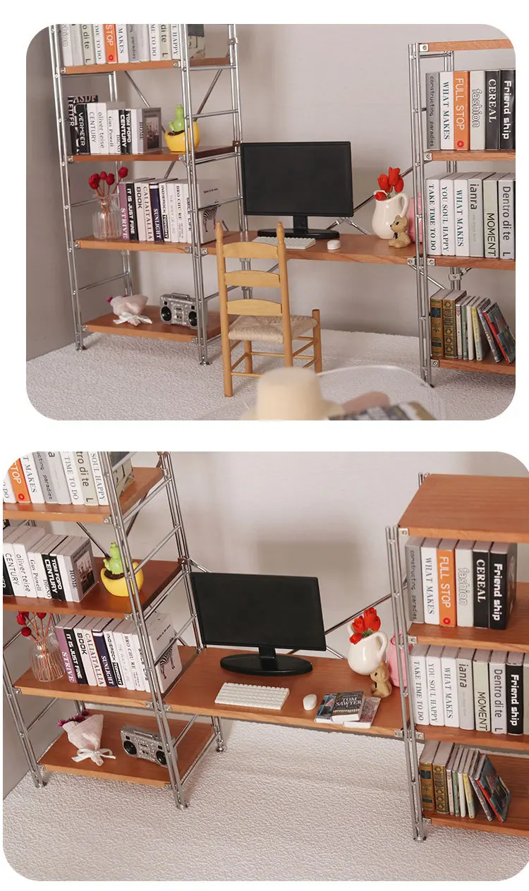 1:6 1:12 BJD Dollhouse Wrought Iron Storage Rack Miniature Items Bookcase Mini Storage Rack Dolls House Accessories Furniture
