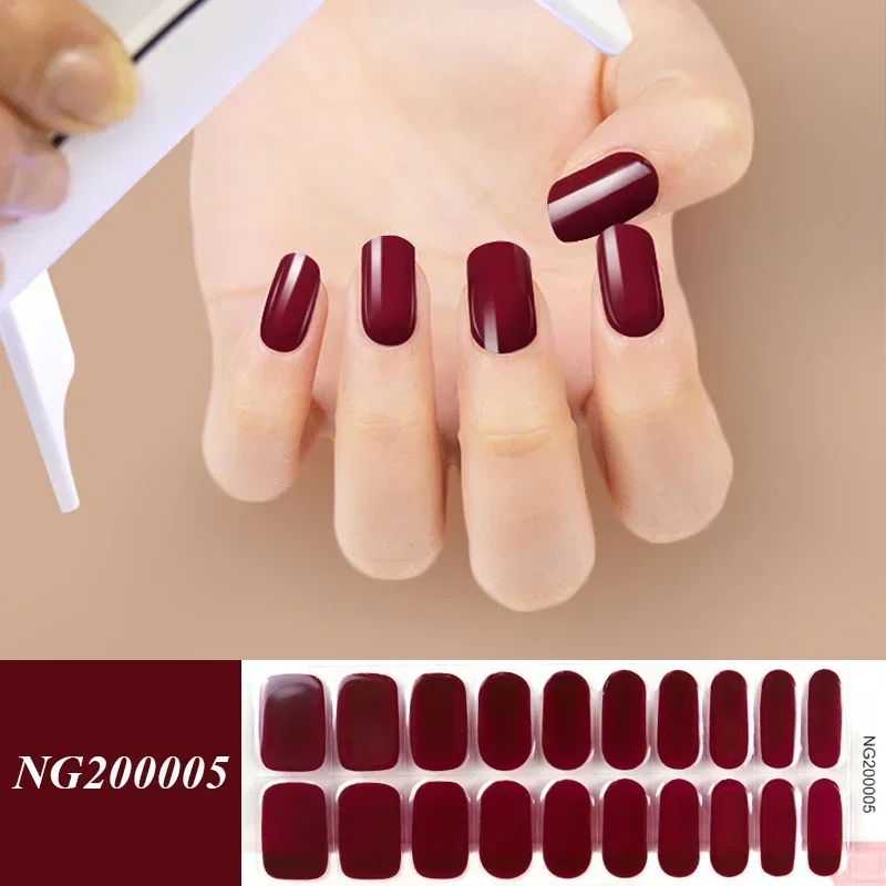 20/22Tips Semi-Cured Nail Wraps Simple Color Adhesive Waterproof Long Lasting Gel Nails Stickers set for UV Lamp Need Manicure
