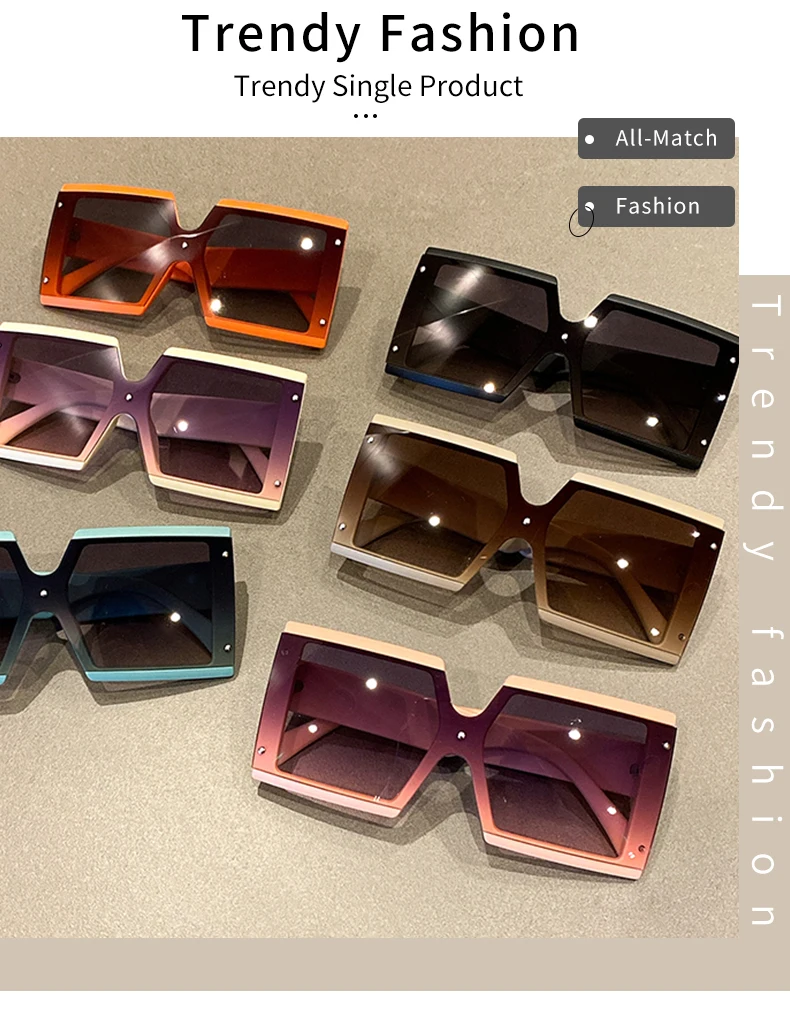 Kammpt quadratische übergroße einteilige Sonnenbrille Männer Frauen trend ige Farbverlauf brille Brillen Mode Luxusmarke Design Sonnenbrille – Detail 4