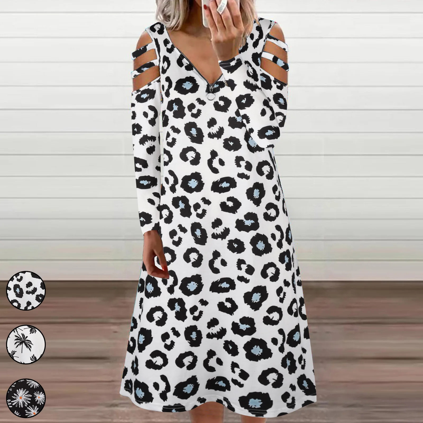

2023 Spring and Autumn New Women's Loose V-neck Long-sleeved Dress Fashionable Commuter Office Party Elegant Printing Dresses