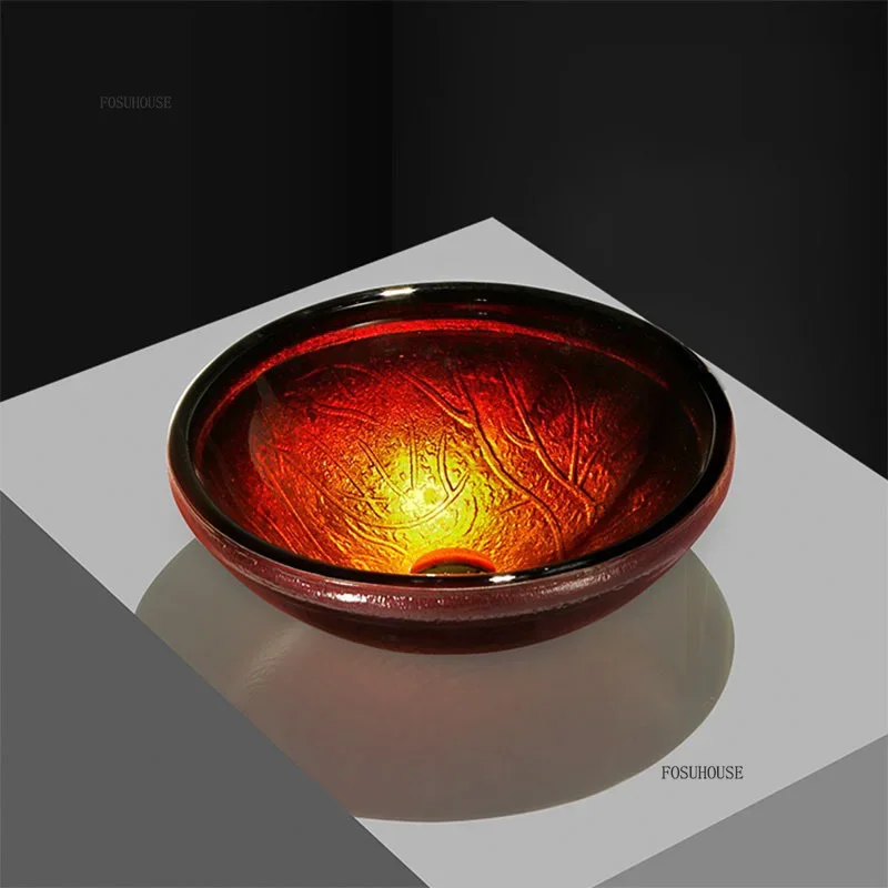 Unique Glass Bathroom Sinks for Balcony Modern Painted Transparent Basin Personalized Creative Designer Sink for Restaurant 2